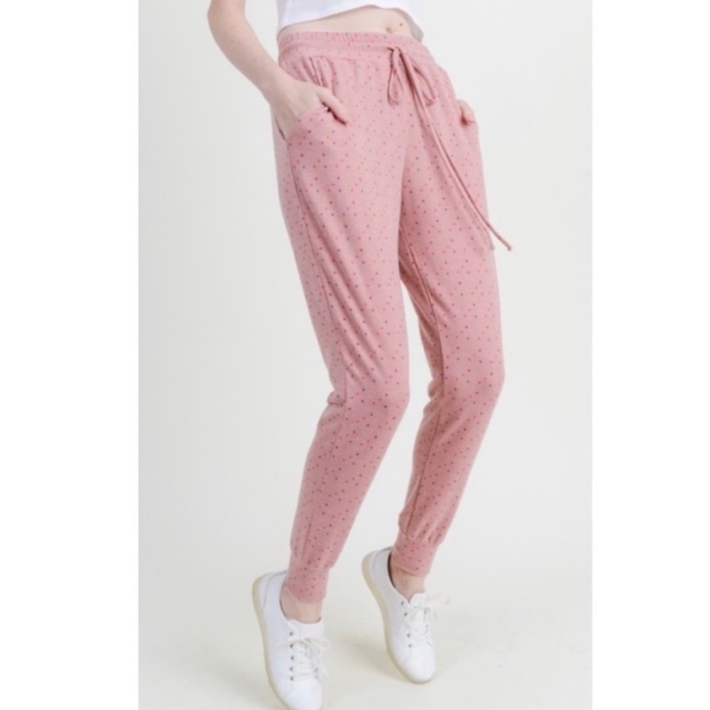 NWT First Love Pink Polka Dot Lounge Pants Size Medium - Picture 3 of 11